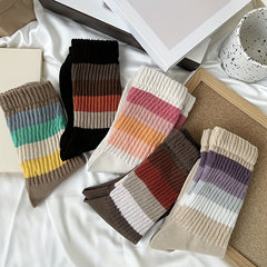 5 Pairs Colorblock Striped Socks Comfy & Breathable Mid Tube Socks