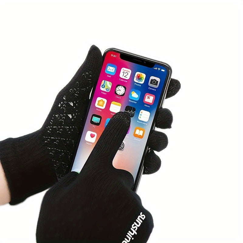 Winter Knitted Hat Scarf Gloves Set Fleece Lining Warm Touch Screen Gloves