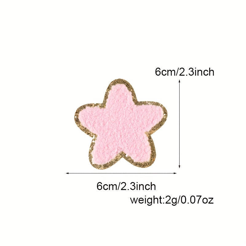 5pcs Chenille Embroidery Patches Pentagram Bow Flower Iron on Stickers