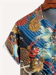 Dragon & Floral Print Men's G Short Sleeve Polo Shirt