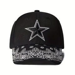 Cashew Flower Brim Pentagram Embroidery Men's Ball Cap