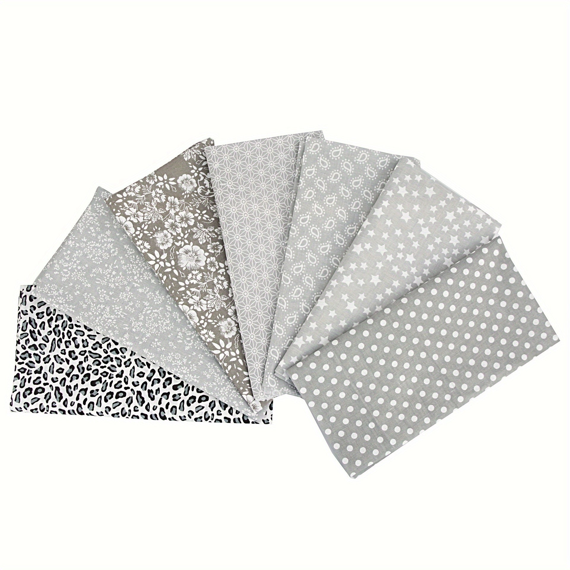 7pcs Gray Cotton Fabric Quilting Craft Bundle Squares DIY Patchwork