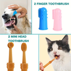 Pet Toothbrush Kit for Cats and Small Dogs 360 Head Soft Bristles