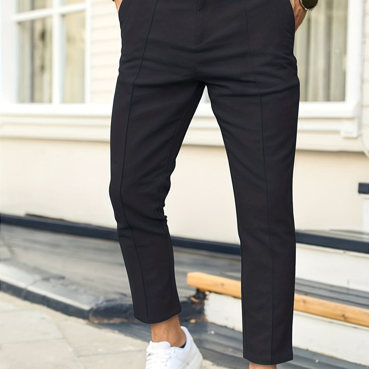 Men's Work Pockets Button Fly Slim Fit Trousers