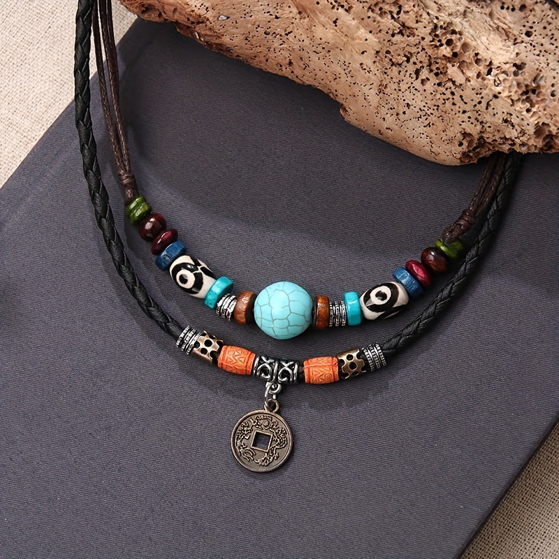 Boho Turquoise PU Leather Coin Necklace Party Favors