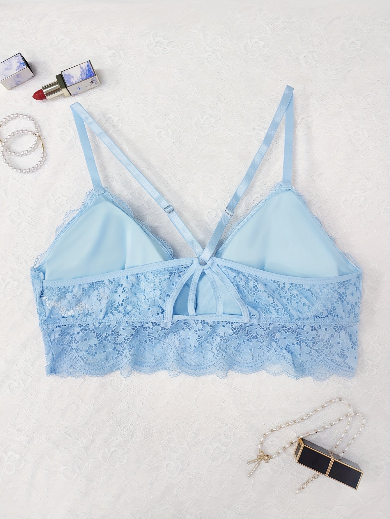  Sexy Lace Trim Bralette Linked Solid Bra