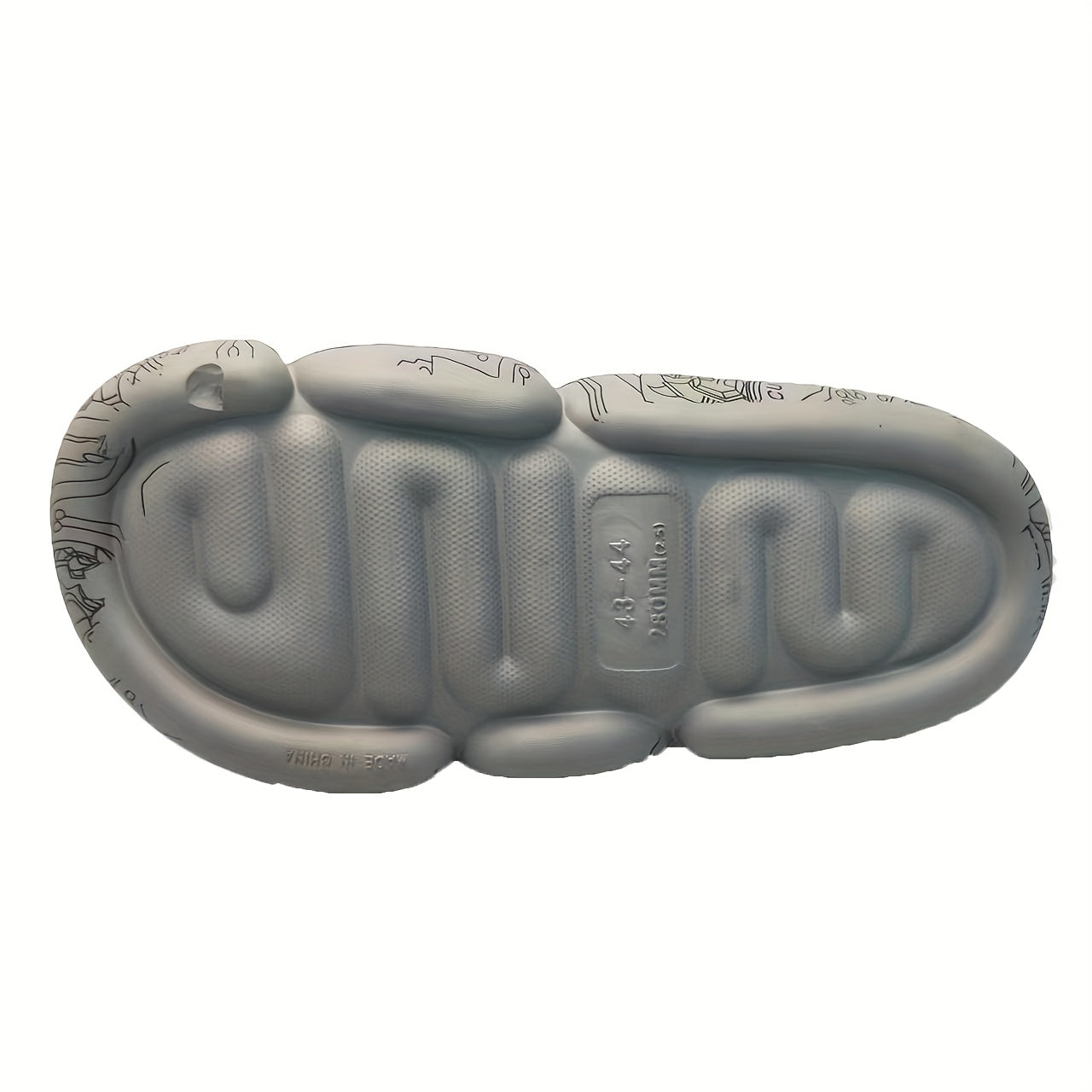 Men's Graffiti Print Non Slip Platform Slides Cloud Slides