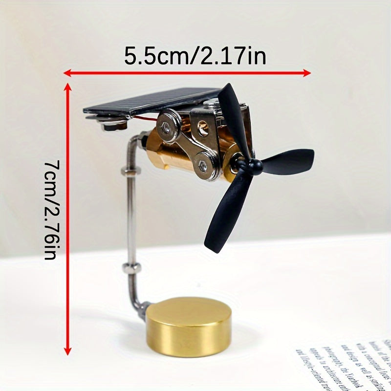 Solar Panel Copper Windmill Ornament Science Puzzle Toy Demonstration Decor