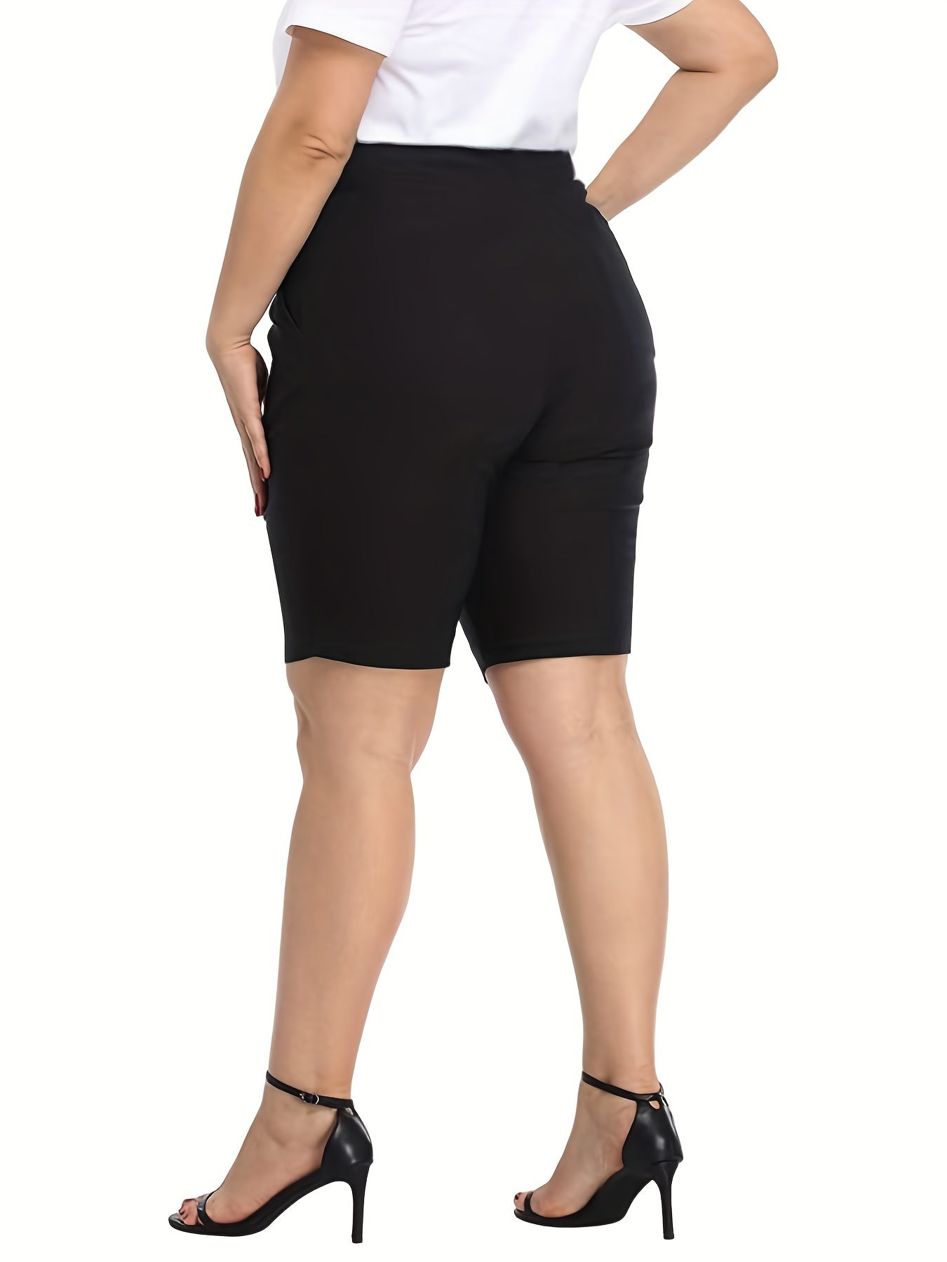  Shorts Women's Plus Solid Color Elastic Waist Shorts With Pockets