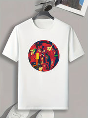 Red Cartoon Print Men's Tee for Summer