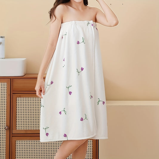Quick Drying Tulip Pattern Bathrobe for Women - Absorbent Bath Skirt