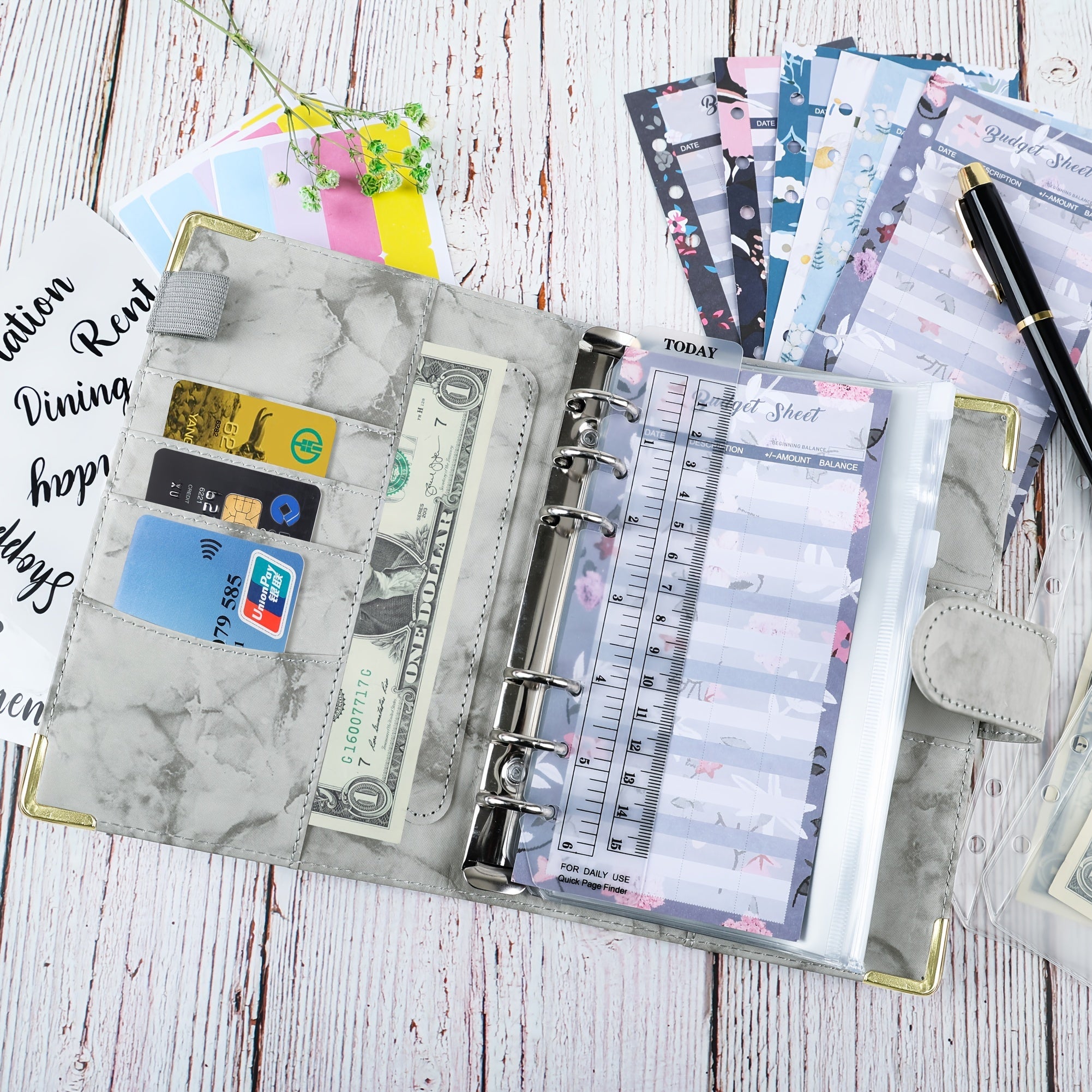 Marble Cash Envelopes Budget Binder Organizer