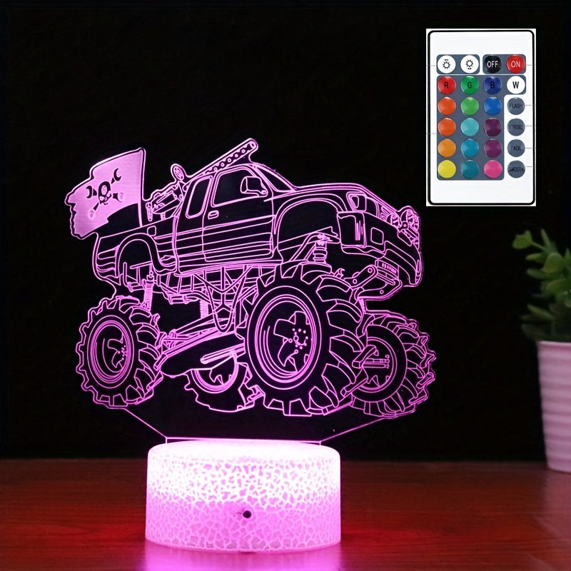 Monster Truck Night Lights 3D Lamp with USB Cable & Remote Control