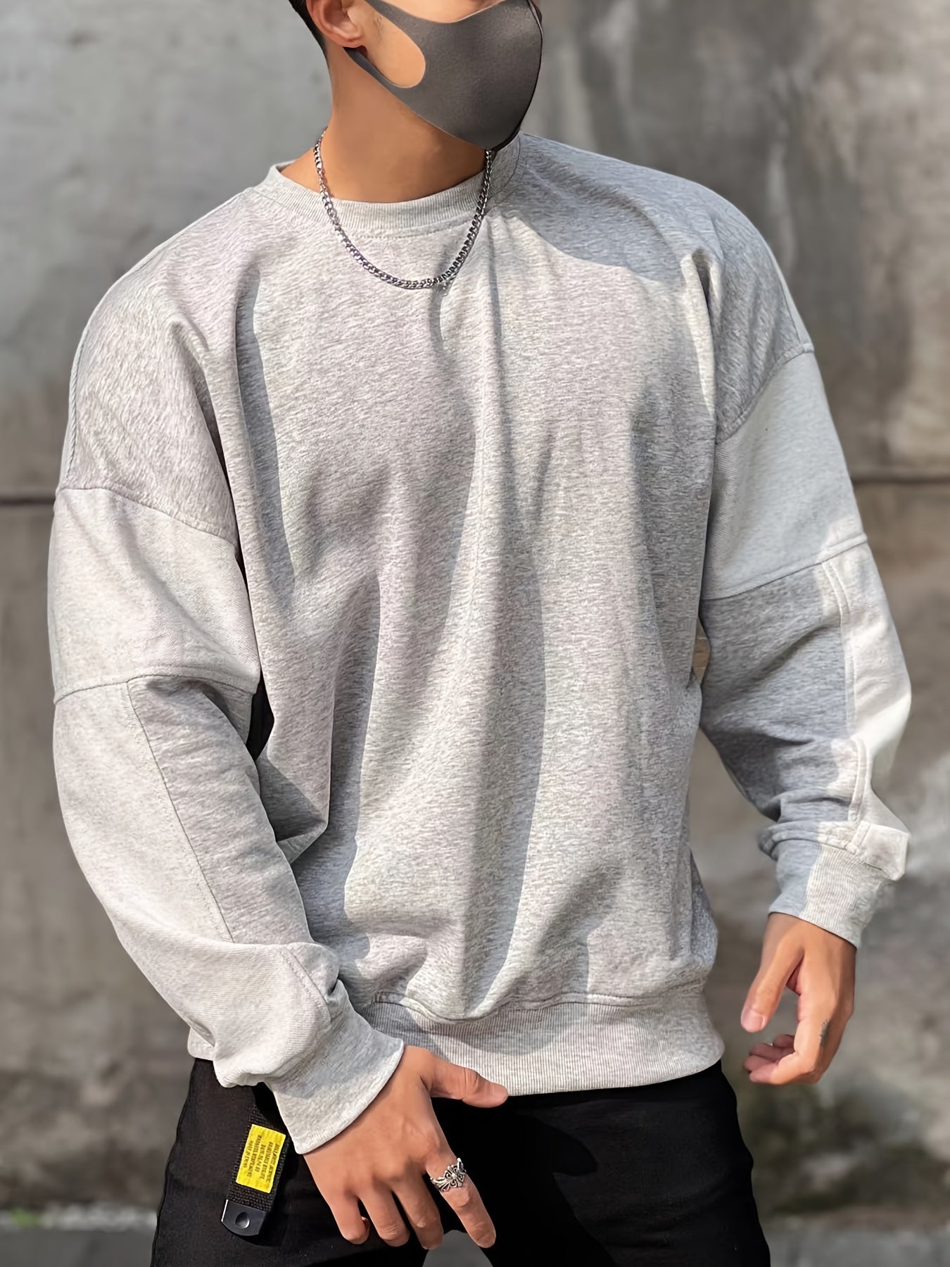Men's Solid Round Neck Sweatshirt Loose Pullover