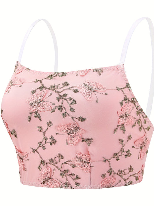  Retro Bralette Women's Plus Floral Embroidered Longline Bralette