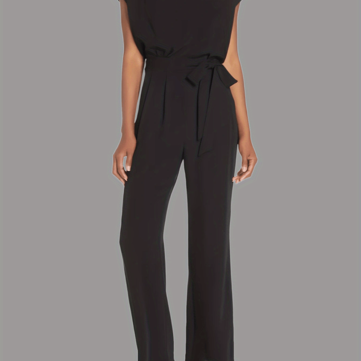 Solid Round Neck Short Sleeve Loose Jumpsuit Casual Long Length