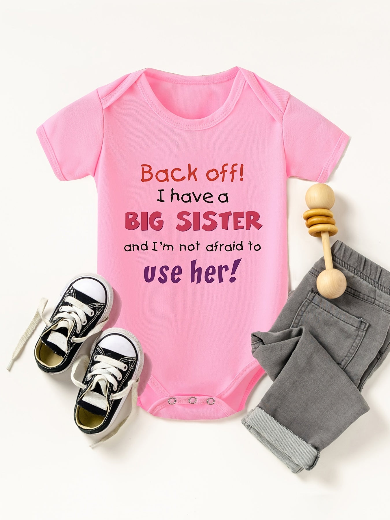 Baby Girls BIG SISTER Print Romper Short Sleeve Bodysuit