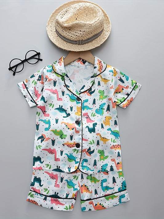 Boys Dinosaur Pajama Set Short Sleeves Tops & Bottoms