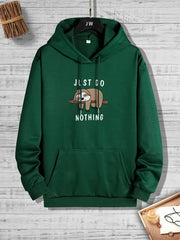 Men's Sloth Print Graphic Hoodie Kangaroo Pocket Loose Pullover