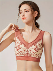 Floral Embroidered Wireless Bra Full Coverage