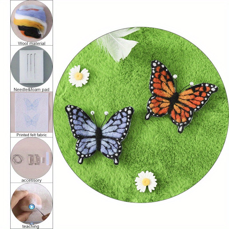 Butterfly Hairpin Brooch Wool Felt DIY Kit with Embroidery Cloth Threads Needles