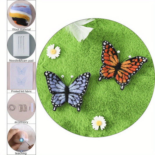 Butterfly Hairpin Brooch Wool Felt DIY Kit with Embroidery Cloth Threads Needles