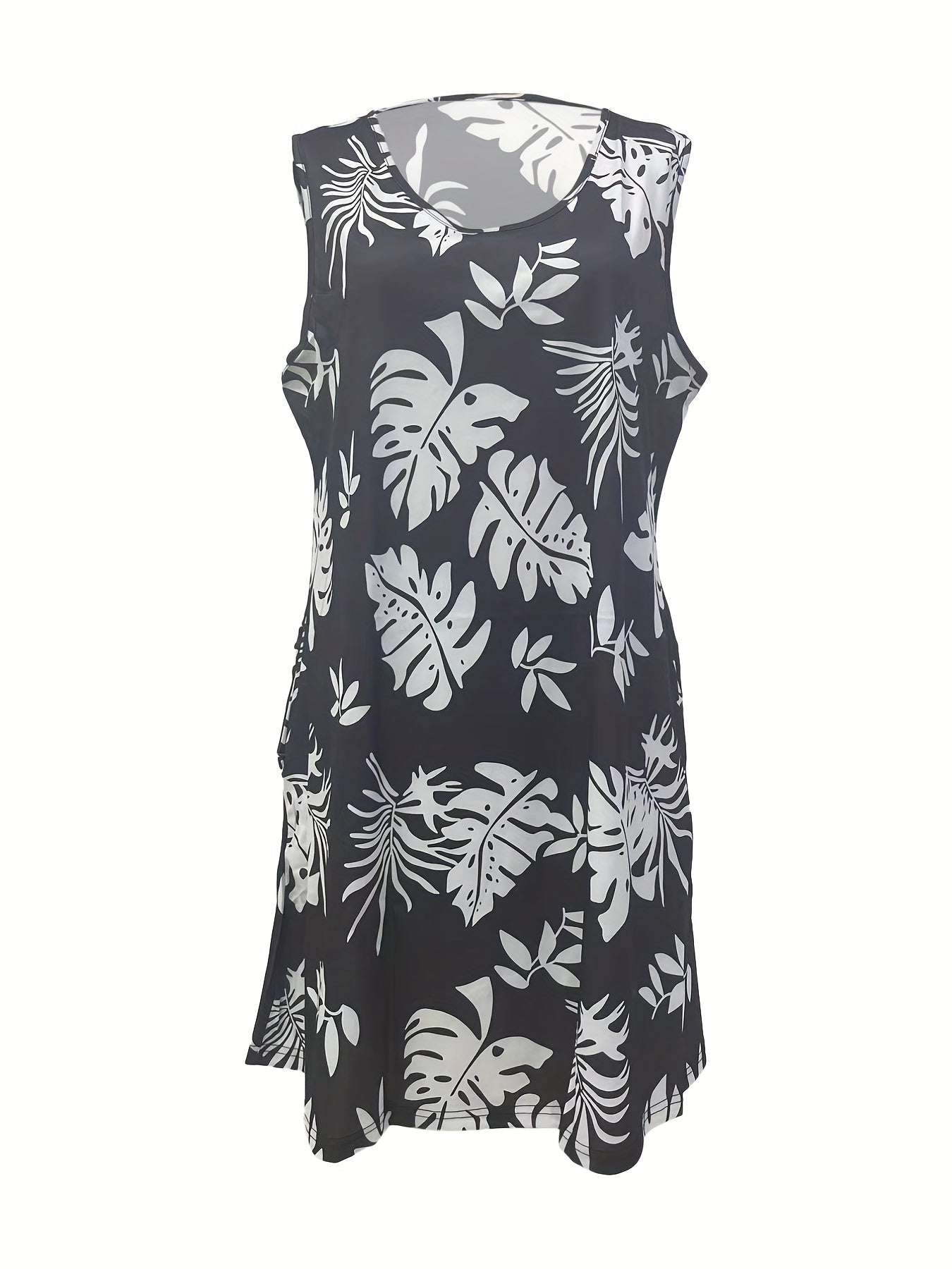 Tropical Print Tank Dress With Pockets
