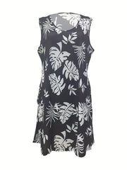  Tropical Print Tank Dress With Pockets
