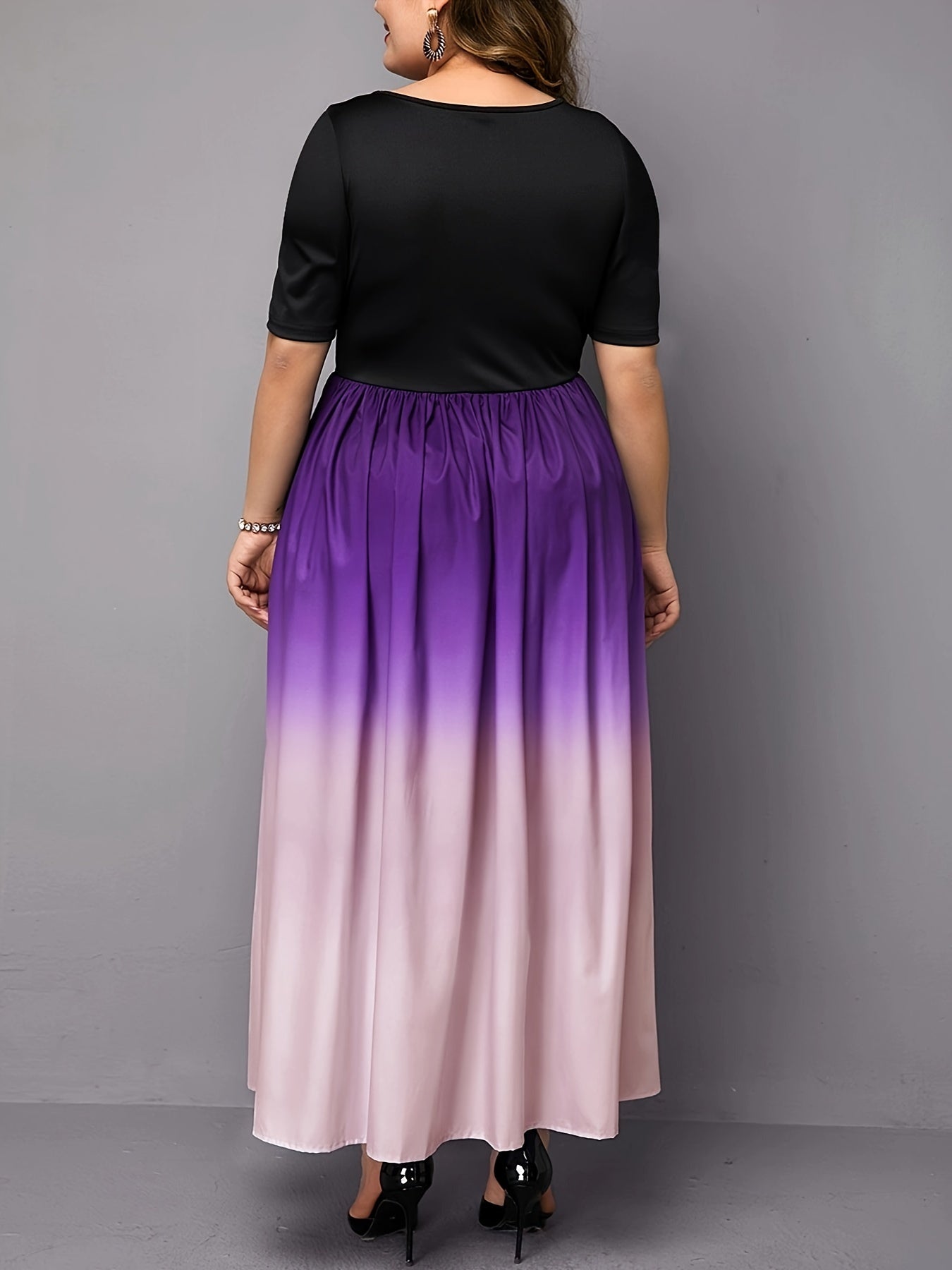  Ombre Print Short Sleeve Maxi Dress