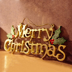 Golden Merry Christmas Decorative Sign Tree Pendant