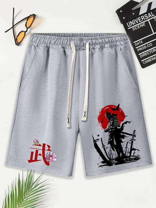 Warrior Pattern Comfy Shorts Men's Casual Elastic Waist Drawstring Shorts