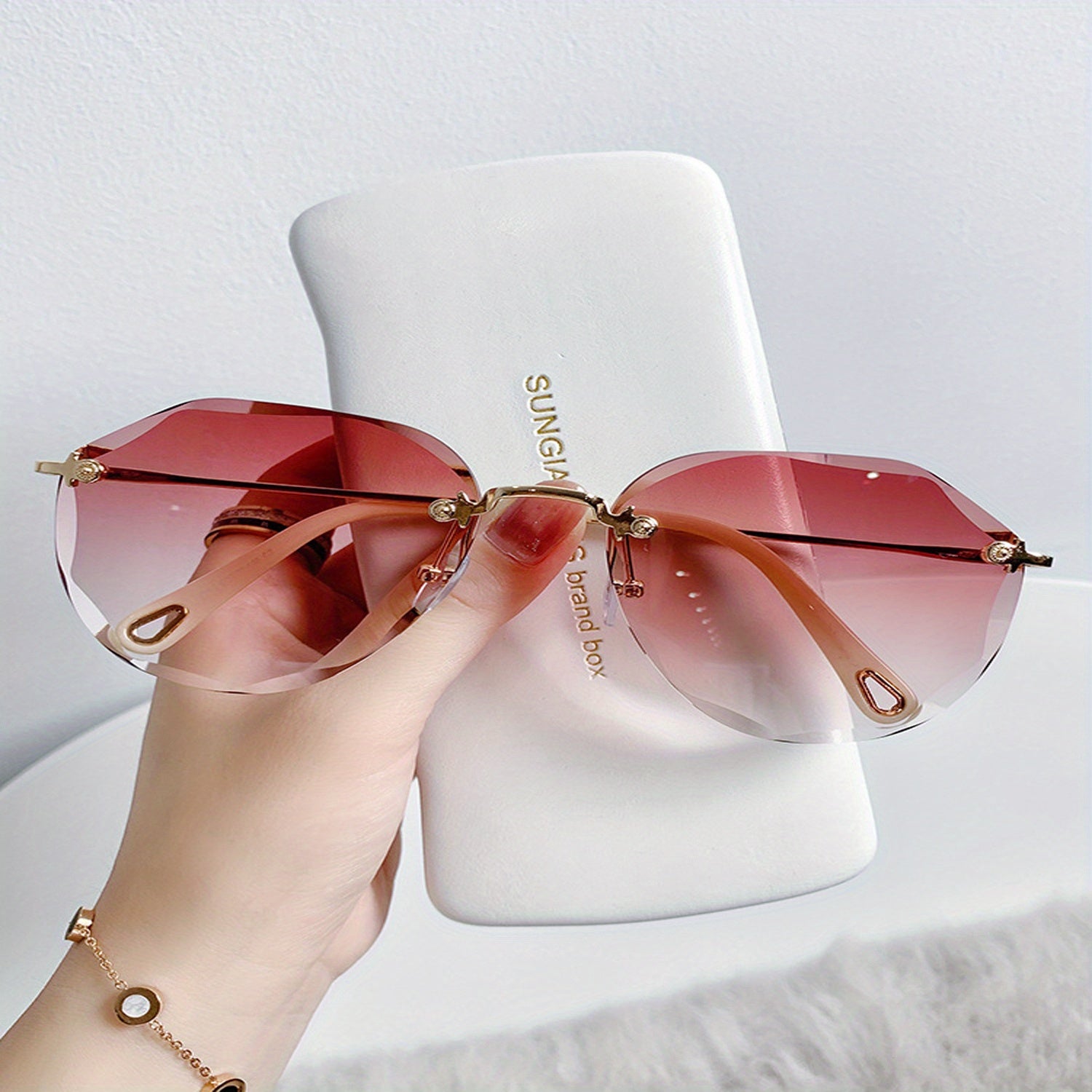 Large Rimless Sunglasses Gradient UV400 Sun Shades for Driving