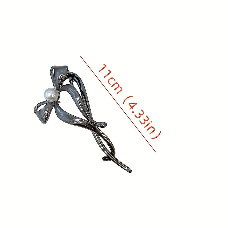 3pcs Silvery Bow Hair Claw Faux Pearl Clip