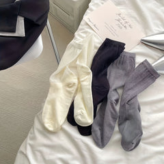 3 Pairs Lightweight Ribbed Socks Comfy & Breathable Women's Mid Tube Stockings
