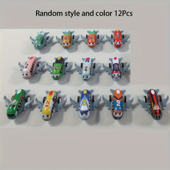 12 Mini Cartoon Metal Pull Back Airplane Toys for Party Carnival School