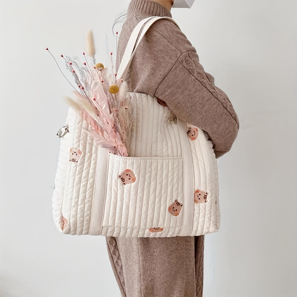 Embroidered Mommy Backpack with Large Capacity for Diaper Bottle