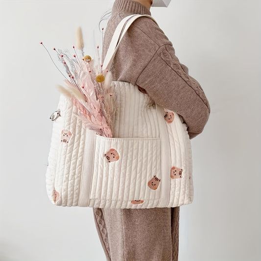 Embroidered Mommy Backpack with Large Capacity for Diaper Bottle