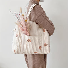 Embroidered Mommy Backpack with Large Capacity for Diaper Bottle