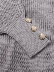  Casual Sweater Women's Plus Solid Button Decor Long Sleeve Turtleneck