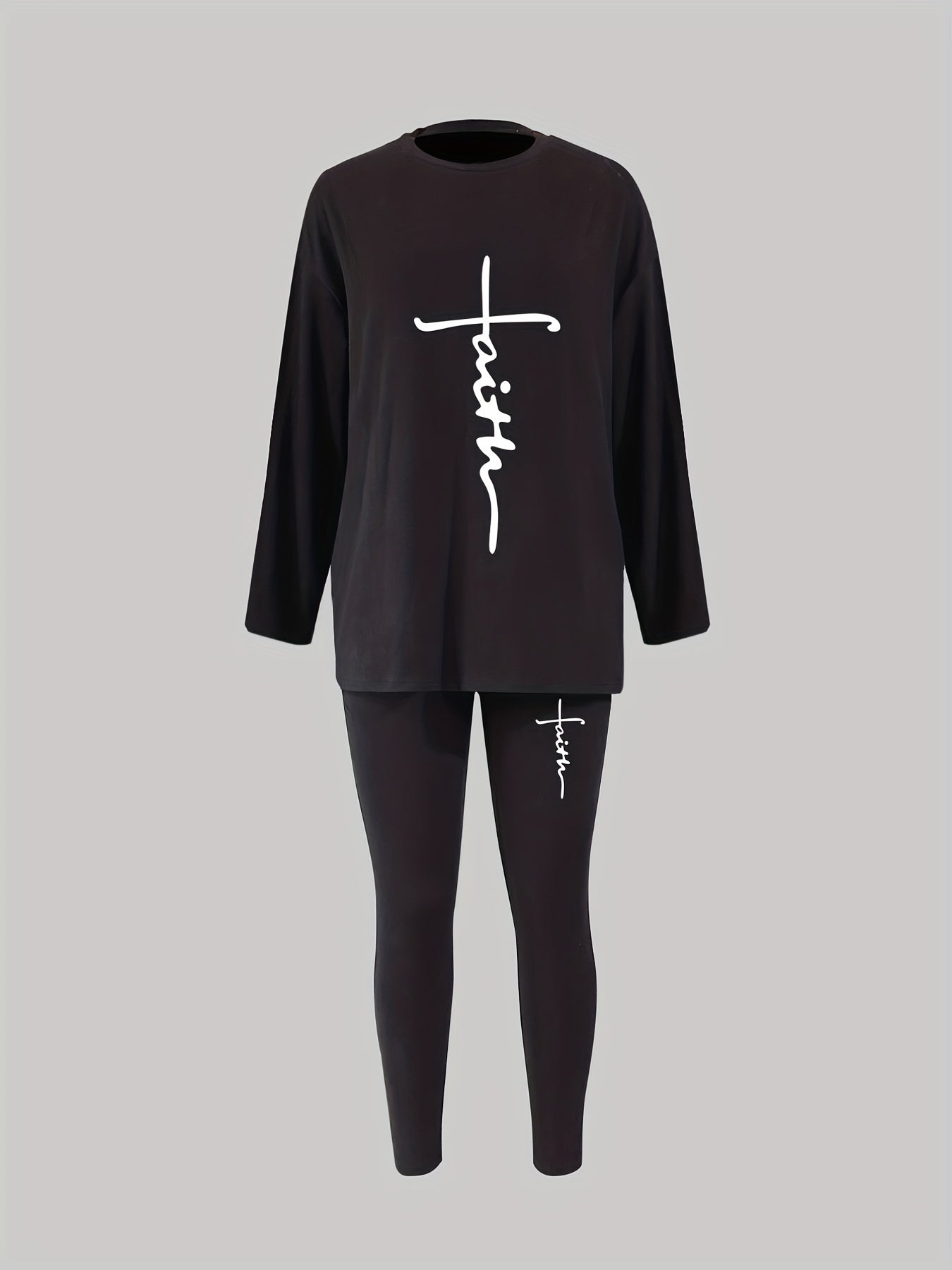 Women's Plus Size Letter Print Tee & Leggings Two Piece Set