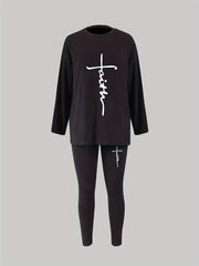 Women's Plus Size Letter Print Tee & Leggings Two Piece Set