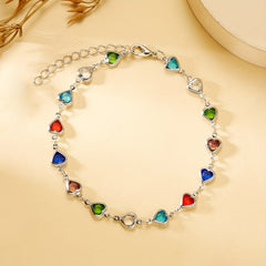 Colorful Faux Crystal Chain Anklet Love Heart Silver Plated Ankle Bracelet
