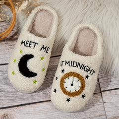 Women's Cozy Fuzzy Slippers Midnight Moon Clock Shoes Plush Slippers