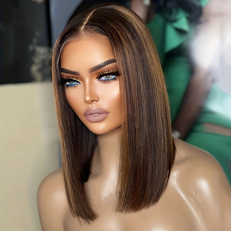 Highlight Brown Short Bob Wig Human Hair 180 Density 13x4 Lace Front