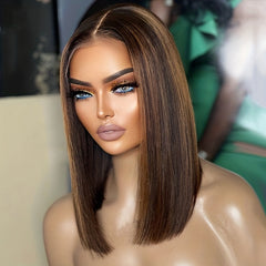 Highlight Brown Short Bob Wig Human Hair 180 Density 13x4 Lace Front
