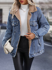 Women's Plus Size Casual Denim Jacket with Fleece Liner