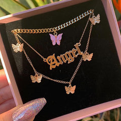 Letter & Butterfly Charm Necklace