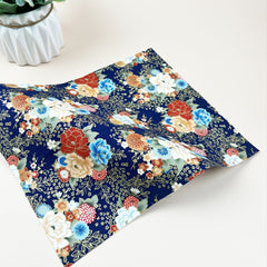 5pcs Dark Cotton Fabric Cat & Flower Printed Cheongsam Fabric