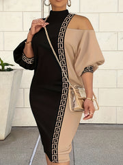  Geometric Print One Shoulder Midi Dress