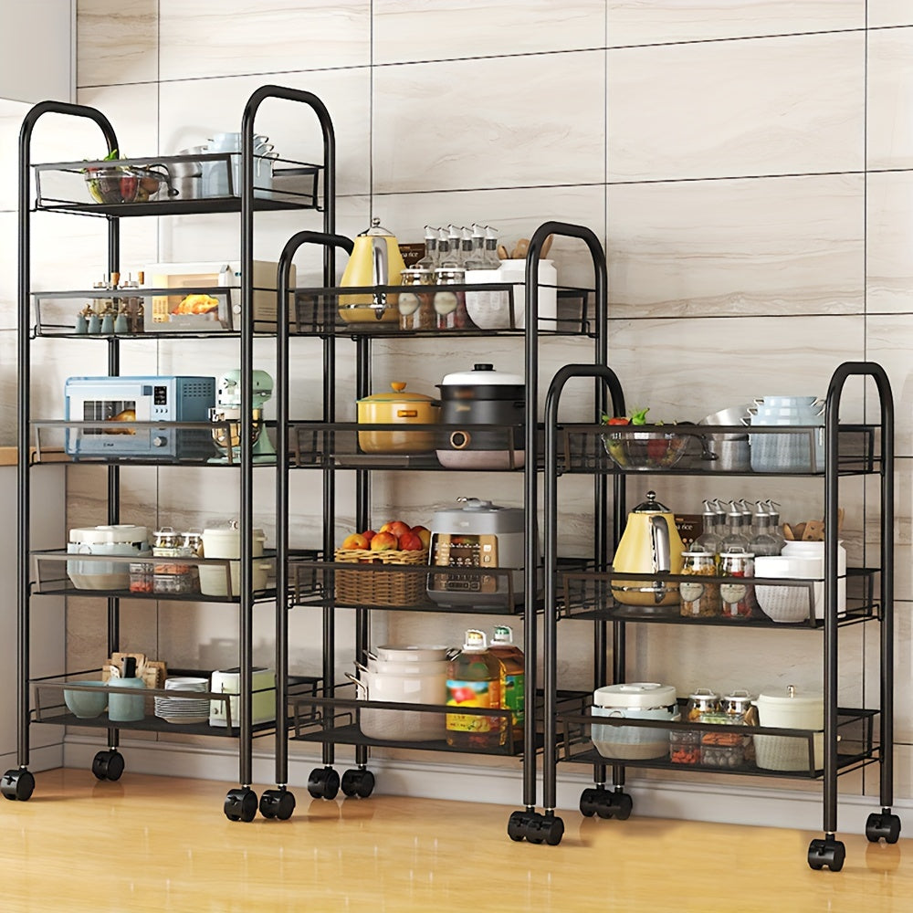 Iron Storage Rack With Wheels Bookshelf Movable Small Cart Storage Shelf